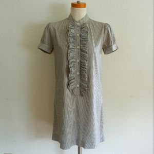 Xs) Nili Lotan Ruffle Front Shift Shirt Dress